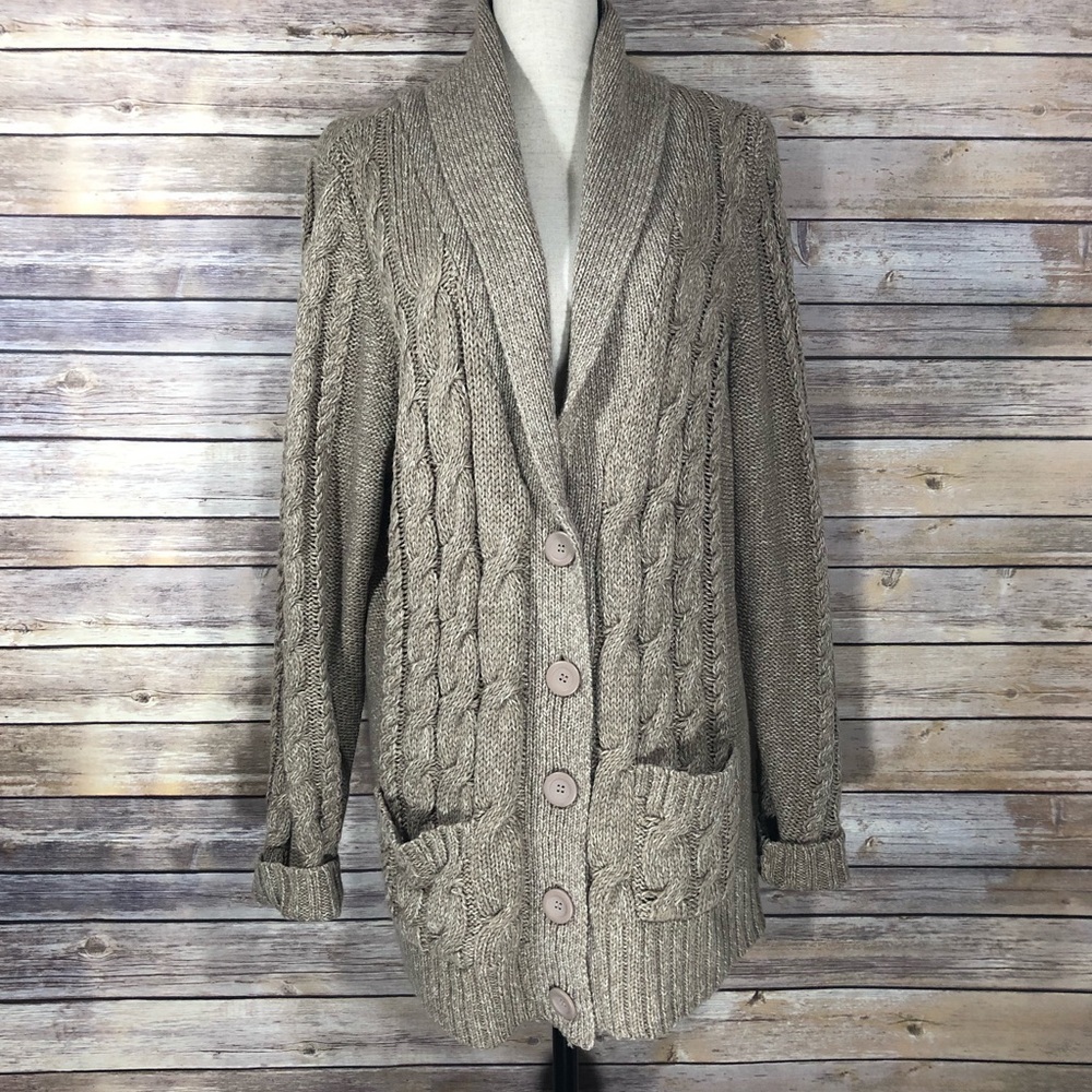 NWT St. John’s Bay Taupe Cable Knit Cardigan